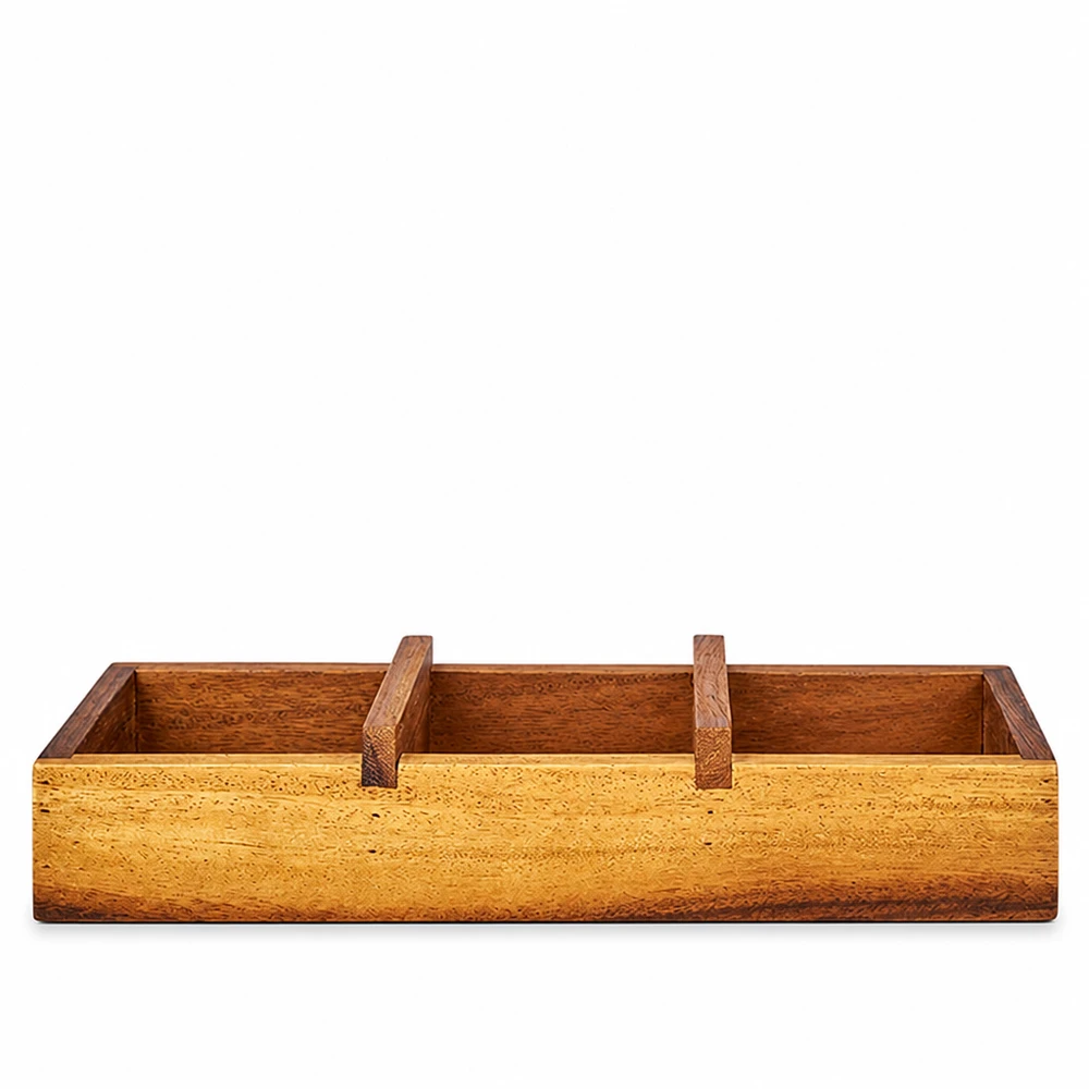 Servierbrett Box3 Akazienholz für 3 WECK Sturzgl. Servierbrett Box3 aus Akazienholz mit drei Fächern für WECK Sturzgläser braun natur Holz rechteckig mit Griffen