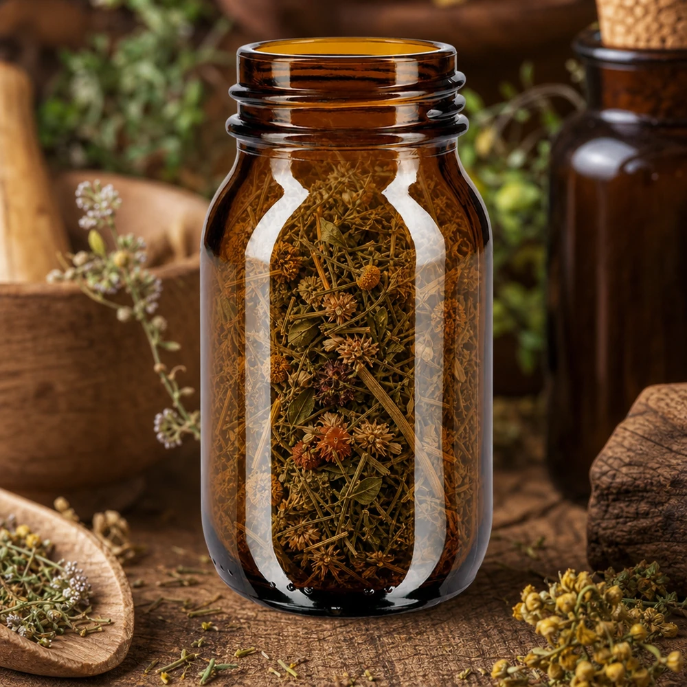 100ml Weithalsflasche Braunglas für professionelle Lagerung von Kräutern und getrockneten Produkten im Fachhandel
