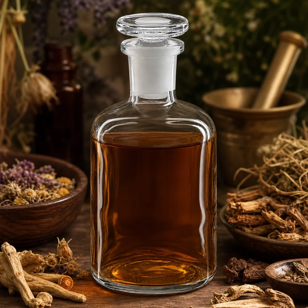 Rundschulterflasche 100ml Klarglas Enghals mit Glasstopfen für Labor Pharmazie und Naturheilkunde