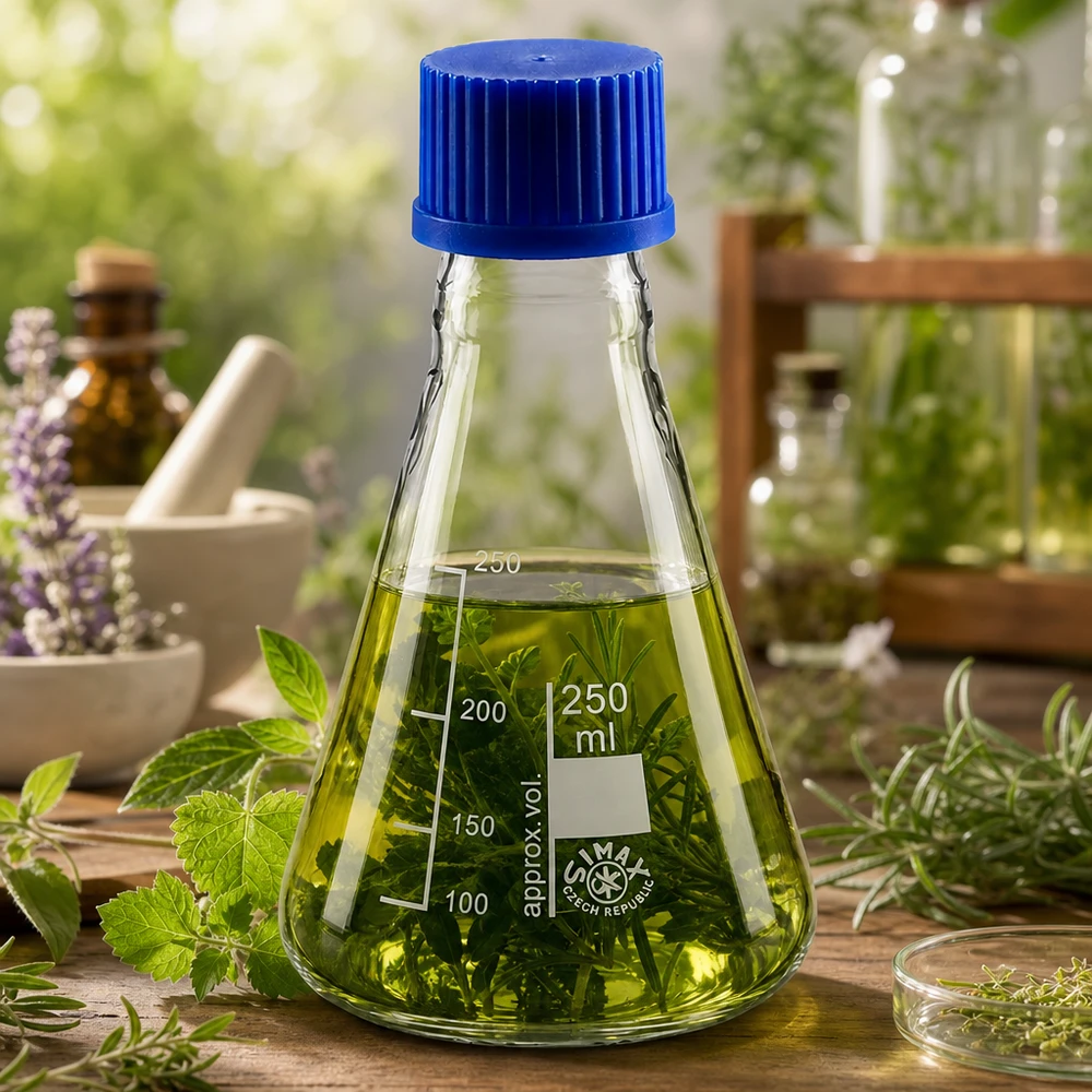 Erlenmeyerkolben 250ml mit Schraubkappe Erlenmeyerkolben 250ml Borosilikatglas mit blauer Schraubkappe für professionelle Laboranwendungen bei Pacadura