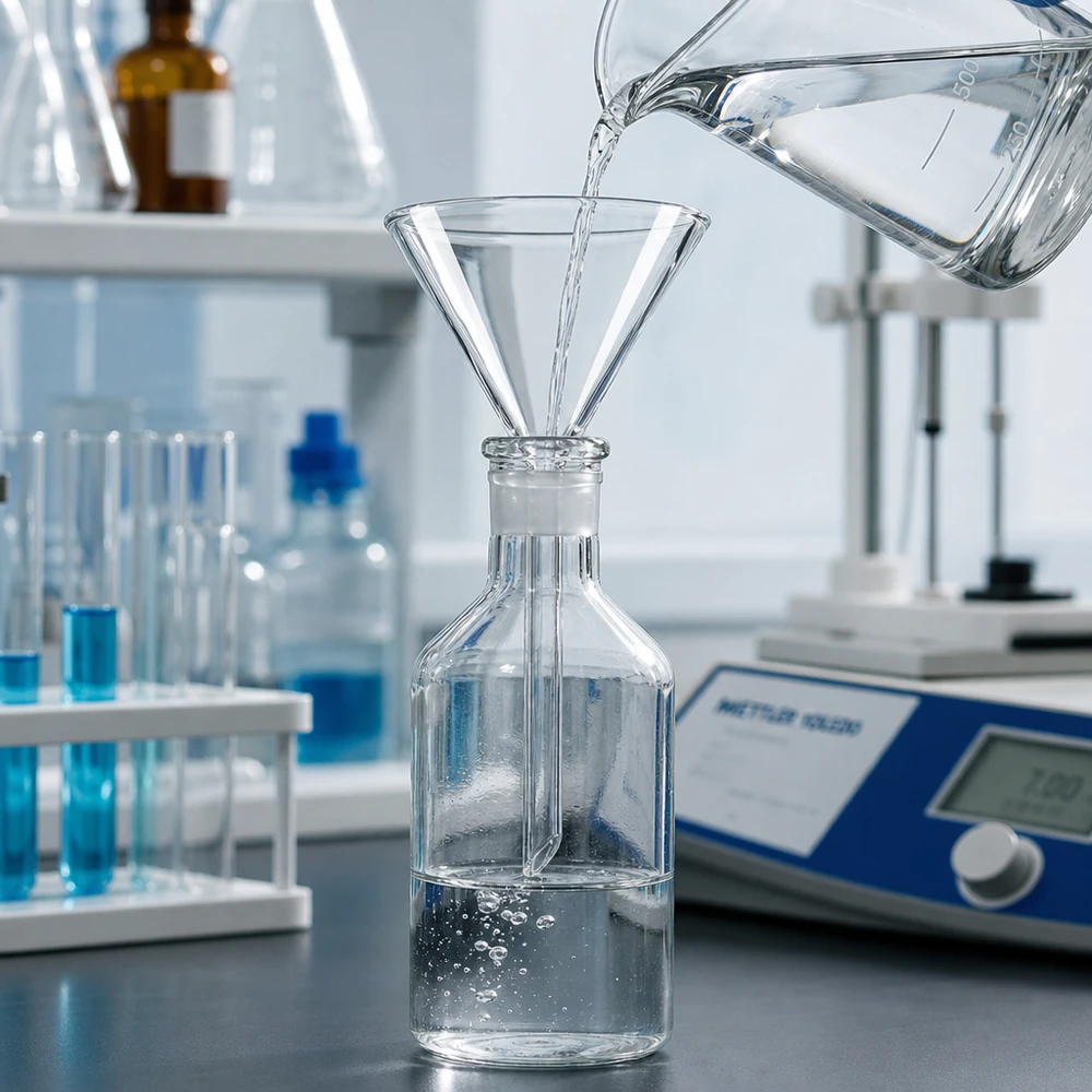 Trichter ø70mm Kalk-Soda, Winkel 60°, Kurzstil Glastrichter 70mm Durchmesser aus Kalk-Soda-Glas mit 60° Winkel und Kurzstiel für professionelle Laboranwendungen