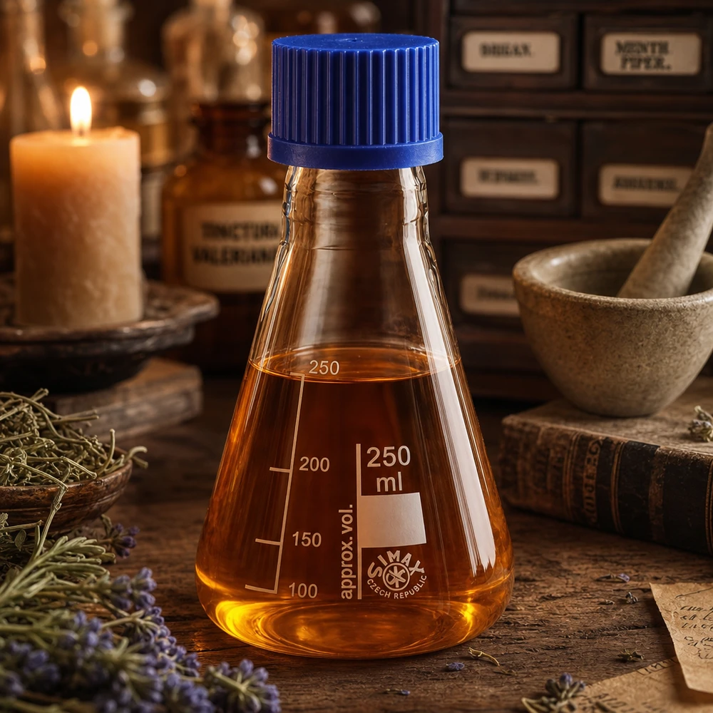 Erlenmeyerkolben 250ml mit Schraubkappe Erlenmeyerkolben 250ml Borosilikatglas mit blauer Schraubkappe für Labor und Industrie bei Pacadura.de