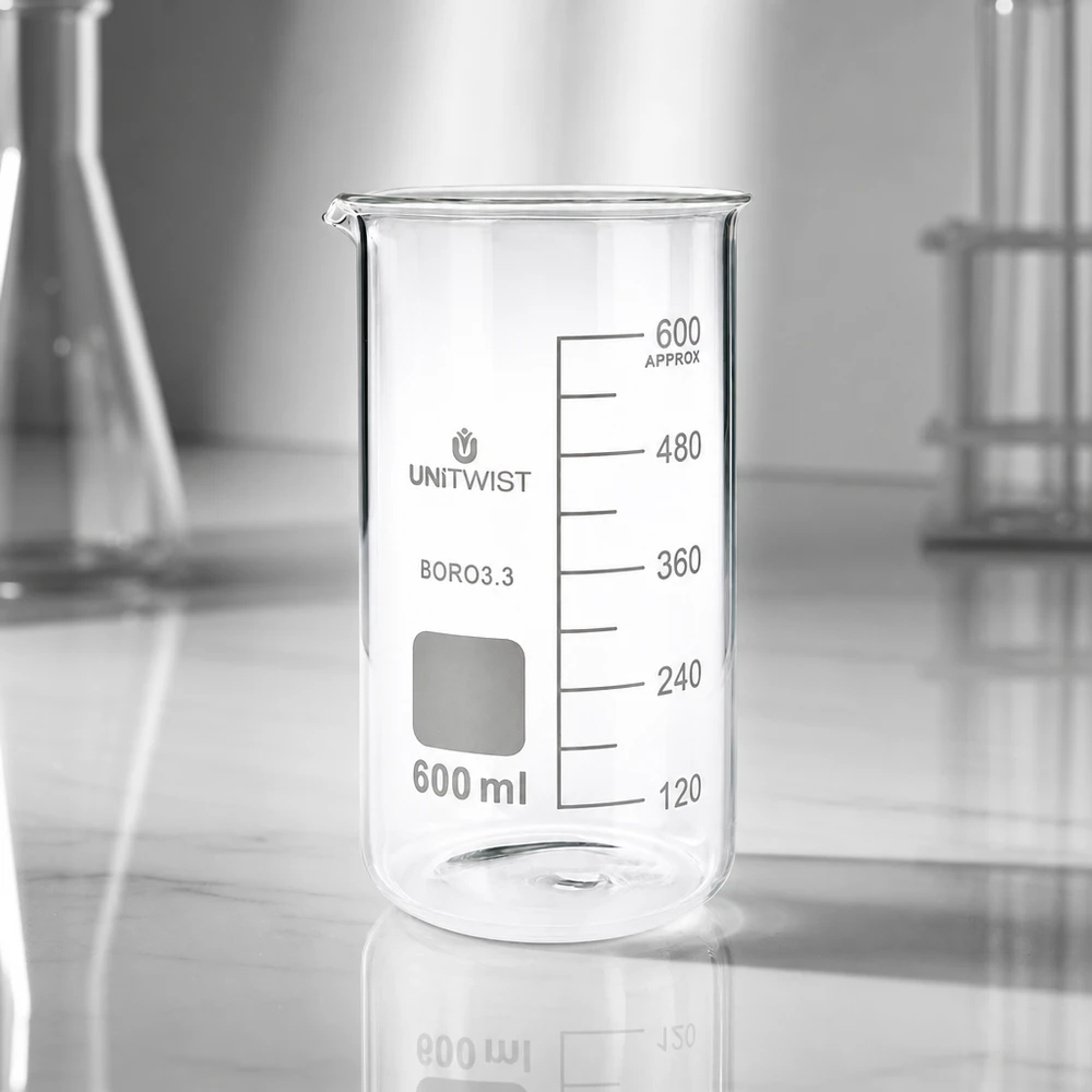 Becherglas 600ml Borosilikat, hohe Form UNiTWIST Becherglas 600ml hohe Form Borosilikat 3.3 UNITWIST für professionellen Laboreinsatz graduiert