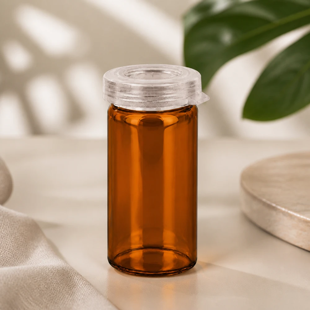 Bernsteinfarbenes Rollrandglas 5ml mit Schnappdeckel aus Klarglas für pharmazeutische und gewerbliche Anwendungen