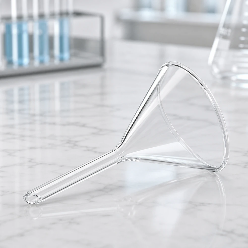 Glastrichter 55mm Durchmesser Kalk-Soda-Glas 60 Grad Winkel Kurzstiel für professionelle Laboranwendungen