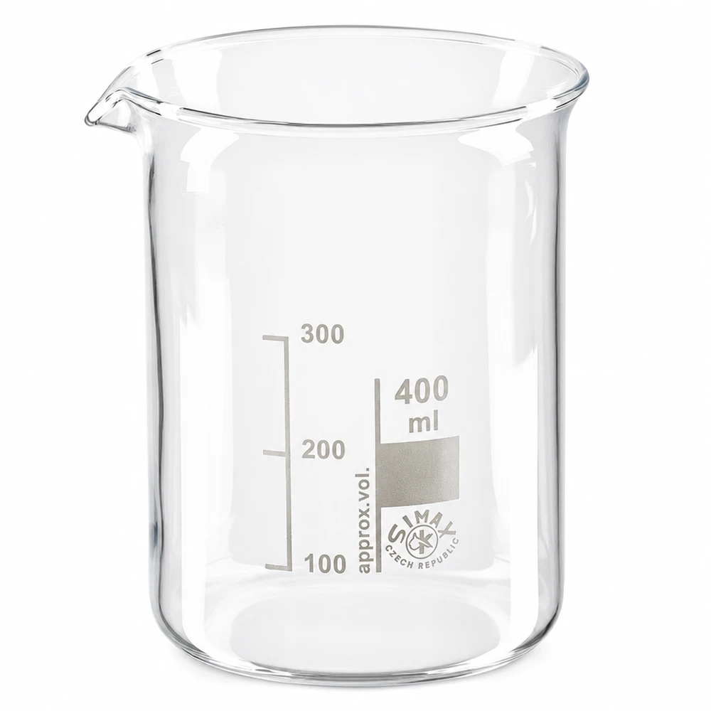 Becherglas 400ml Borosilikatglas niedrige Form mit Ausguss für professionellen Laborbedarf bei Pacadura