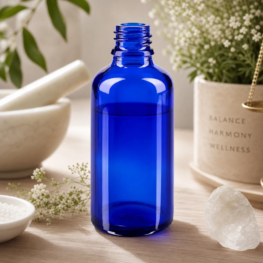 Tropfflasche 50ml DIN 18 BLAUGLAS 50ml blaue Apothekenflasche ApoGlas für professionelle Anwendung Kosmetik Pharmazie Aromatherapie Gewerbebedarf