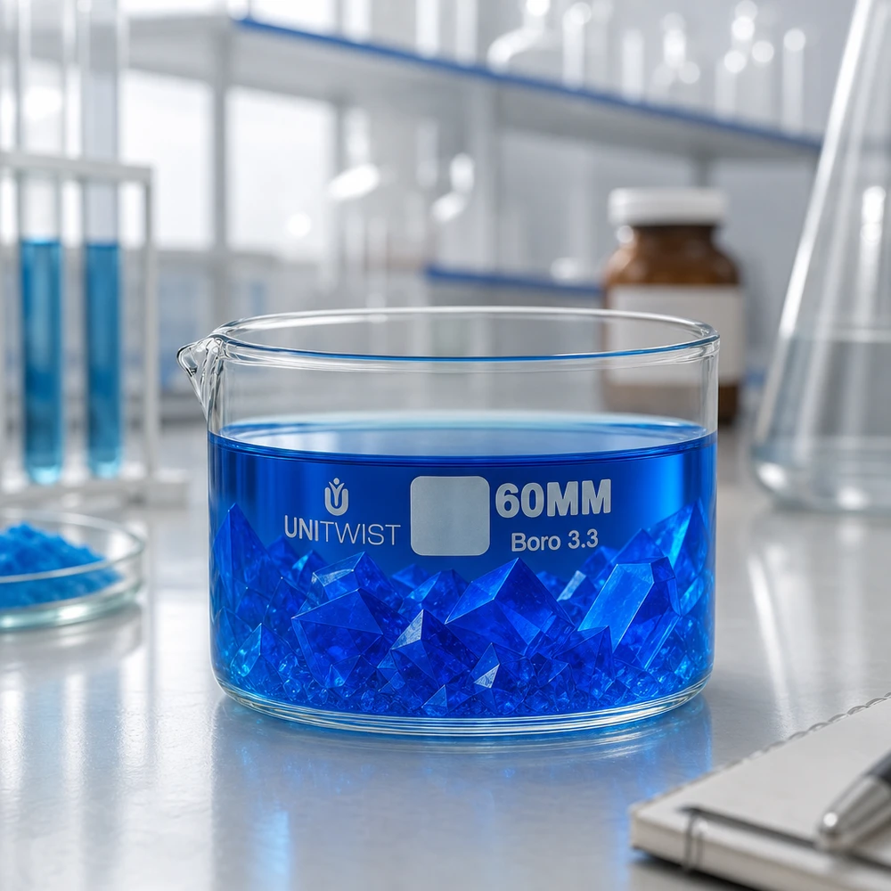 Kristallisierschale 60mm Borosilikatglas 3.3 UNiTWIST für Labor und Gewerbe flache Glasschale