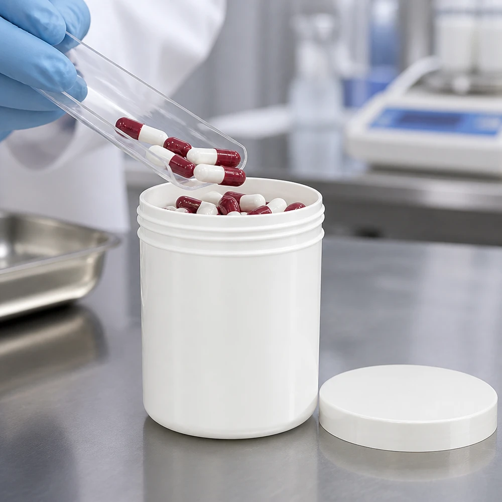 Salbenkruke 50g weiß mit weißem Schraubdeckel (Polypropylen) Weiße PP-Salbenkruke 50g mit Schraubdeckel für pharmazeutische und kosmetische Abfüllung