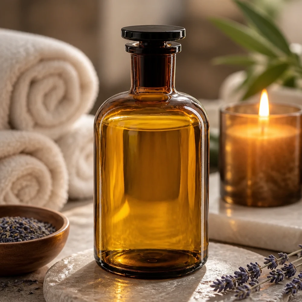 Rundschulterfl. 500ml braun Enghals Glasstopfen Braune Rundschulterflasche 500ml Enghals mit Glasstopfen für professionellen Einsatz im Fachhandel